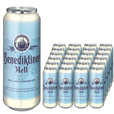 Abbildung von BENEDIKTINER® Hell Dosen Bier (24x 0,5l) Goldgelbe Farbe und angenehme Malzsüße Gebraut nach dem deutschen Reinheitsgebot