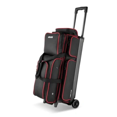 Abbildung von VEVOR Bowlingtasche 3 Bälle mit Doppelrollen Bowling Bag Einziehbarer Griff Rot