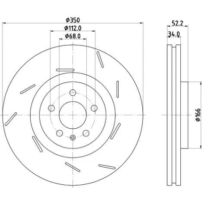 Abbildung von HELLA 8DD 355 134 351 Bremsscheibe 350 34 05/06 112 innenbelüftet, geschlitzt beschichtet hochgekohlt ohne Radnabe PORSCHE: Macan