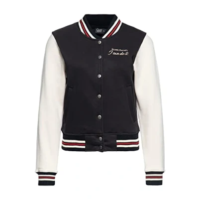 Abbildung von Queen Kerosin Damen College Sweatjacke Vintage Stickerei Pin Up Rockabella Regular Fit Retro Style Sweat Jacke Baseball I Can Do It