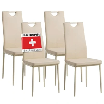 Abbildung von Albatros International Esszimmerstuhl Esszimmerestuhl Küchenstuhl SALERNO, Kunstleder Bezug (4er Set, Beige), edles Italienisches Design, Polsterstuhl, hohe Belastbarkeit, Modern