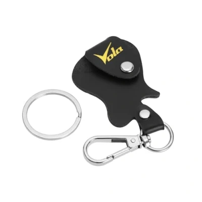 Abbildung von Vola Gitarren Picks Halter, Leder Pick Schlüsselanhänger, Plektrum Etui, Tasche, Aufbewahrung von Plektren, Schwarz