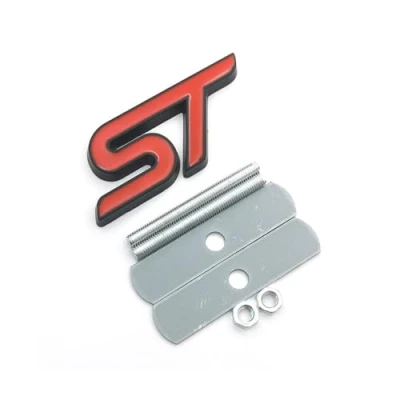Abbildung von Metall Rot Blau ST Frontgrill Aufkleber Auto Kopf Grill Emblem Abzeichen Chrom Kompatibel mit Fiesta Focus Mondeo Car Styling(Red Black Grille)