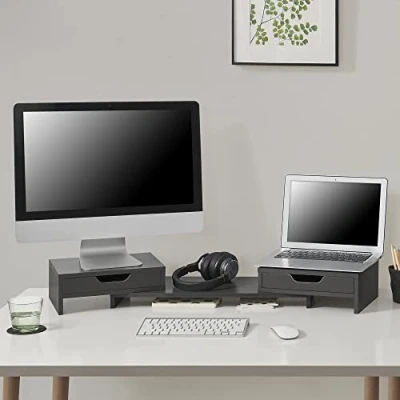 Abbildung von en.casa Monitorständer, (»Marttila« Monitorerhöhung mit 2 Schubladen 60x22x11cm Dunkelgrau)