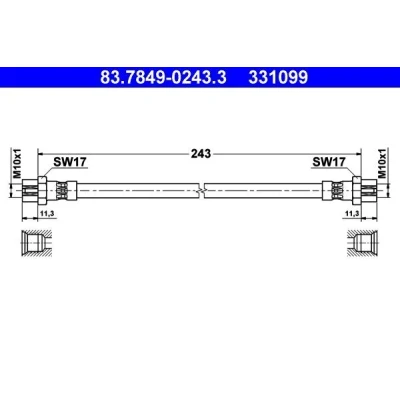 Abbildung von ATE 83.7849 0243.3 Bremsschläuche 243 VOLKSWAGEN: Eos, Scirocco III, SKODA: Yeti