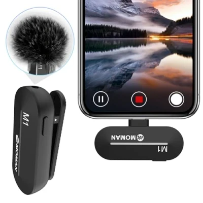 Abbildung von Moman Lavalier Funkmikrofon Ansteckmikrofon USB C Kabellos 2.4GHz Auto Noise Canceling 120m für Android Huawei Psmart Mate P40 Samsung Galaxy Type Handy Smartphone Laptop Tablet MacBook CP1(C)