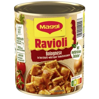 Abbildung von MAGGI Ravioli Bolognese, leckeres Fertiggericht mit würzigem Fleisch, für Topf &amp; Mikrowelle, ideales Festival Essen, 1er Pack (1 x 800g)