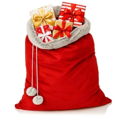 Abbildung von com four® Premium XL Weihnachtssack roter Geschenksack zum Befüllen Weihnachtsbeutel mit Kordel und Bommeln als Dekoration &amp; tolle Geschenkverpackung