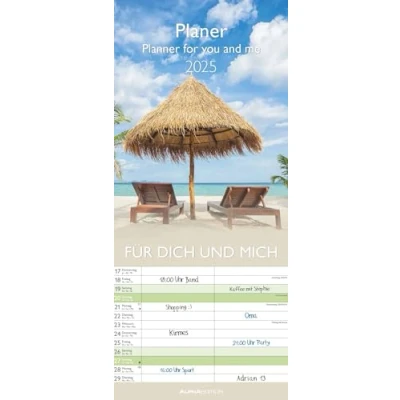 Abbildung von Alpha Edition Planer für Dich und mich 2025 Familienplaner, 19,5x45cm, Familienkalender mit 2 Spalten, viel Platz Eintragungen, Mondphasen Ferientermine DE/AT/CH