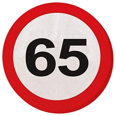 Abbildung von Serviettenverkehrszeichen 65 Jahre 20 Stück