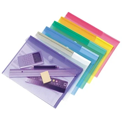 Abbildung von Tarifold Dokumententasche/Sammeltasche Din A4 mit Klettverschluss 12 Stk. Farbig Sortiert (Blau, Gelb, Lila, Grün, Transparent &amp; Rosa) 510209