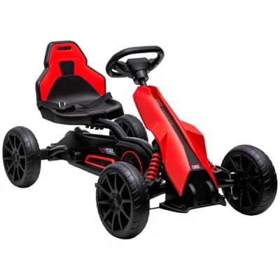 Abbildung von HOMCOM Go Kart Kinderfahrzeug mit verstellbarem Sitz, Tretauto, Outdoor, für Kinder, Rot