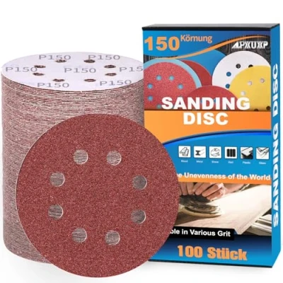 Abbildung von 100 Stück Schleifpapier 125mm Klett P150 Körnung Schleifscheiben 8 Löcher Rund Schleifblätter Profi für Exzenterschleifer ALPXUXP