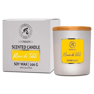 Abbildung von Scented Candle Monoi de Tahiti Duftkerze 200 g Kerzen für Raumduft Blumiger Duft Aromatherapie Sojakerze Hause Intensiver im Glas