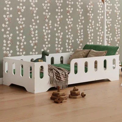Abbildung von smartwood TILA 2L Kinderbett 70x140 mit Lattenrost und Rausfallschutz Holz für Jungen &amp; Mädchen, vielseitiges Montessori Bett 140x70 cm Weiß