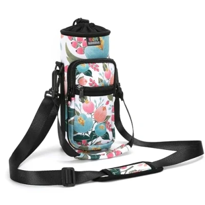 Abbildung von Nuovoware Flaschenhalter Trinkflasche Molle Beutel 25oz/710ml, Isolierte Neopren Kessel mit Schultergurt und Front Reißverschluss Tasche für Wandern Laufen Radfahren Jagd Reisen Pinke Rose