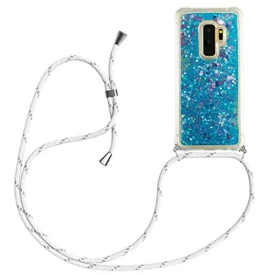 Abbildung von HongMan Handykette für Samsung Galaxy S9+/S9 Plus Glitzer Flüssig Bewegende Treibsand Handyhülle+Case mit Umhängeband Handykordel Schutzhülle Hülle Band Kette Hülle(Blau)