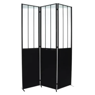 Abbildung von Atmosphera Paravent Atelier Metall &amp; gehärtetes Glas H. 170 cm Schwarz