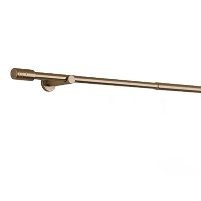 Abbildung von ondeco Gardinenstange ausziehbar 1 lauf, Vorhangstange Fenster Wandmontage, Endstück Rille Komplettgarnitur Teleskopstange 16/19 mm mit Ringen Gold 210 400 cm