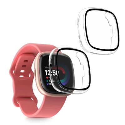 Abbildung von kwmobile 2X Cover kompatibel mit Fitbit Versa 4 / Sense 2 Hülle Fullbody Fitnesstracker Case Set aus Glas Transparent