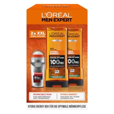 Abbildung von L&#039;Oréal Men Expert Pflegeset für Männer, Geschenkset mit XXL Duschgel und Deoroller, Geschenk Herren inklusive Bodywash Deo Roll On, Hydra Energy, Heat Protect, 2 x 400 ml, 1 50 ml
