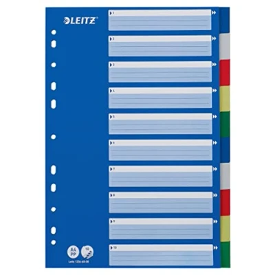 Abbildung von Leitz Register für A4, Deckblatt aus Karton und 10 Trennblätter mit Taben Kunststoff, Mehrfarbig, 12566000