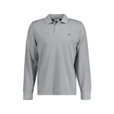 Abbildung von Gant Herren REG Shield LS Pique Rugger KLASSISCHES Langarm Poloshirt, Grey Melange, L