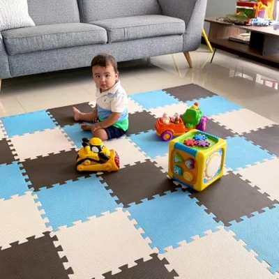 Abbildung von MioTetto Krabbelmatte Baby Zertifiziert, Sicher, Robust Spielmatte Baby, Puzzlematte, Kinderteppich Stilvolle, Wasserfeste, Einfache