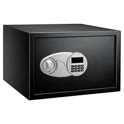 Abbildung von Amazon Basics Tresor aus Stahl, Sicherheit für Zuhause, mit digitaler Tastatursperre Bargeld, Schmuck, Ausweise, Dokumente, 34 l, 43 cm x 37 27 (B T H), Schwarz