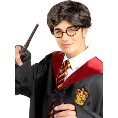 Abbildung von Funidelia Harry Potter Perücke für Herren Zauberer, Gryffindor, Hogwarts Zubehör Erwachsene, Kostüm Braun