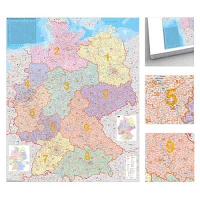 Abbildung von Deutschland Postleitzahlen Karte zum Pinnen auf EasyPrint Platte, 80 x 105 cm: Wandkarte