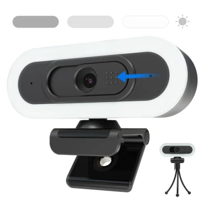 Abbildung von VIZOLINK W4LS Webcam HD 2K/1080P mit Ring Beleuchtung, Autofokus, Klarer Stereo Mikrofone, Lichtkorrektur, Plug&amp;Play, 65Ansicht, USB PC für Living Streaming, Videoanruf, Konferenz, Spiel