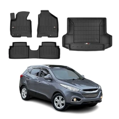 Abbildung von OMAC Fußmatten &amp; Kofferraumwanne Set kompatibel mit Hyundai ix35 2009 2015 Gummi Schwarz 4X