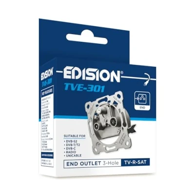 Abbildung von EDISION Antennendose Sat Universal TVE 301, Enddose Stich TV R unterputz 3 Loch, geeignet für DVB S2, Unicable, Terrestrisch T/T2, Kabel C, Radio, FM, DAB+, DC Pass, Ausgänge