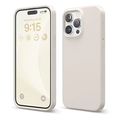 Abbildung von elago Schutzhülle aus Flüssigsilikon, kompatibel mit iPhone 15 Pro Max, Premium Qualität, Rundumschutz [stoßfeste Struktur 4 Schichten], weiches Mikrofaserfutter, Kratzfest (Stone)