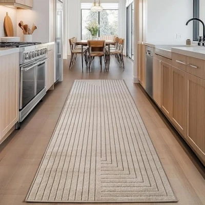 Abbildung von Carpettex Outdoor Teppich wetterfest, Wohnzimmer, Schlafzimmer, Garten, Balkon, Kurzflor Beige, Hoch Tief Effekt, weich &amp; waschbar, pflegeleicht, 80x150 cm