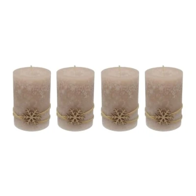 Abbildung von ZauberDeko 4 Adventskerzen Kerzen Stumpenkerzen Beige Sand Schneeflocke Gold Advent Weihnachten Deko Tischdeko