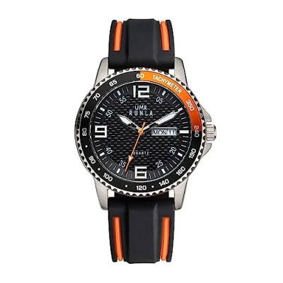 Abbildung von UMR Ruhla Quarzuhr Sport Herrenuhr 39001 orange Silikonband 40 mm
