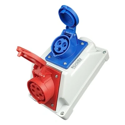Abbildung von RoadEu Kombi Wandsteckdose Wandverteiler 16A CEE Steckdose 5P mit 3P Baustromverteiler PCE Steckdosen Aufputz Verteilerkasten Stromverteiler Innen und Außen