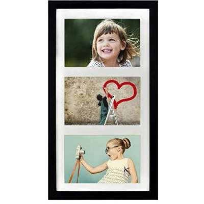 Abbildung von BD ART 23 x 50 cm Mehrfach Bilderrahmen, Bildergalerie, Fotogalerie mit Passepartout und 3 Foto Ausschnitten für Fotos 13 18 cm, Schwarz