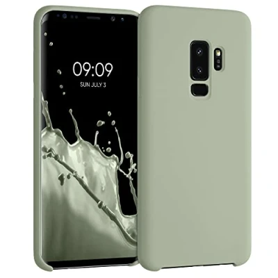 Abbildung von kwmobile Hülle kompatibel mit Samsung Galaxy S9 Plus Silikon Handy Case Handyhülle weiche Oberfläche kabelloses Laden Graugrün