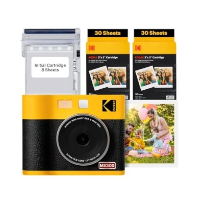 Abbildung von KODAK Mini Shot 3 ERA 4PASS 2 in 1 Sofortbildkamera und Fotodrucker (7,6x7,6cm) + 8 Blatt im Lieferumfang enthalten 60 Patrone, Gelb