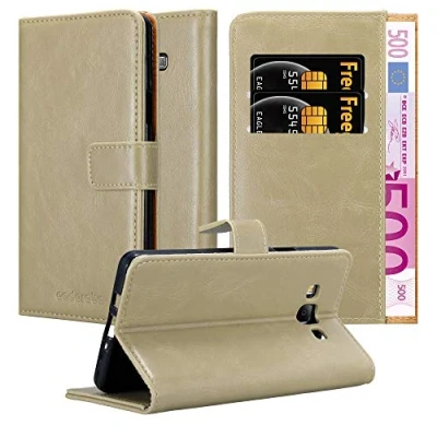 Abbildung von Cadorabo Hülle kompatibel mit Samsung Galaxy A7 2015 aus Premium Kunst Leder Flip Klappbare Stoßfeste Magnetische [Standfunktion] [Kartenfächern] Cover für Tasche in Braun