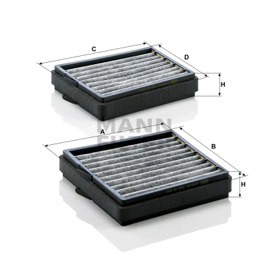 Abbildung von MANN FILTER CUK 20 000 2 Innenraumfilter Aktivkohlefilter 184, 184 136 40 MERCEDES BENZ: C Klasse Limousine, T modell, CLK Coupe