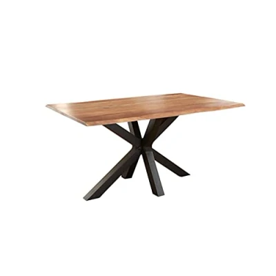 Abbildung von SAM Baumkantentisch 120 x 80 cm Spyro, Akazienholz naturfarben &amp; massiv, Esszimmertisch mit mattschwarzem Spider Metallgestell, Platte 26 mm
