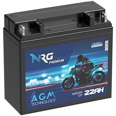 Abbildung von NRG Premium 51913 AGM Motorradbatterie 22Ah 12V 360A/EN Batterie 519013017 ABS G19 auslaufsicher wartungsfrei ersetzt 19Ah 20Ah 21Ah