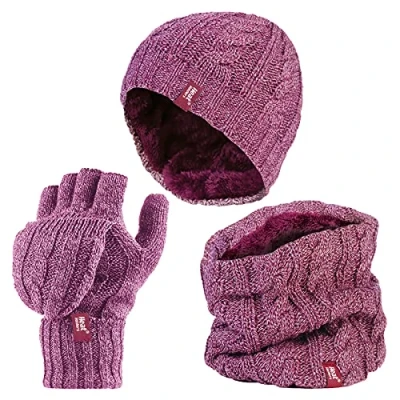 Abbildung von HEAT HOLDERS Damen Extra Warm Mütze, Handschuhe und Halswärmer Set für Winter mit Fleece Gefüttert (Einheitsgröße, Rose)
