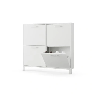 Abbildung von Jan Nowak Schuhschrank Schmal Weiß mit 4 Klappen 96 x 90 17 cm Schuhkipper Metall Ideal Für Kleine Räume, Wandmontage Schuhregal Geschlossen, Schuhe Schrank (Shirley)