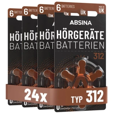 Abbildung von ABSINA 24x Hörgerätebatterien 312 Batterien für Hörgeräte Typ PR41 ZL3 P312 Knopfzelle, (4 St)