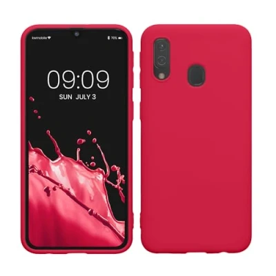 Abbildung von kwmobile Hülle kompatibel mit Samsung Galaxy A40 weiches TPU Silikon Case Cover geeignet für kabelloses Laden Neon Pink